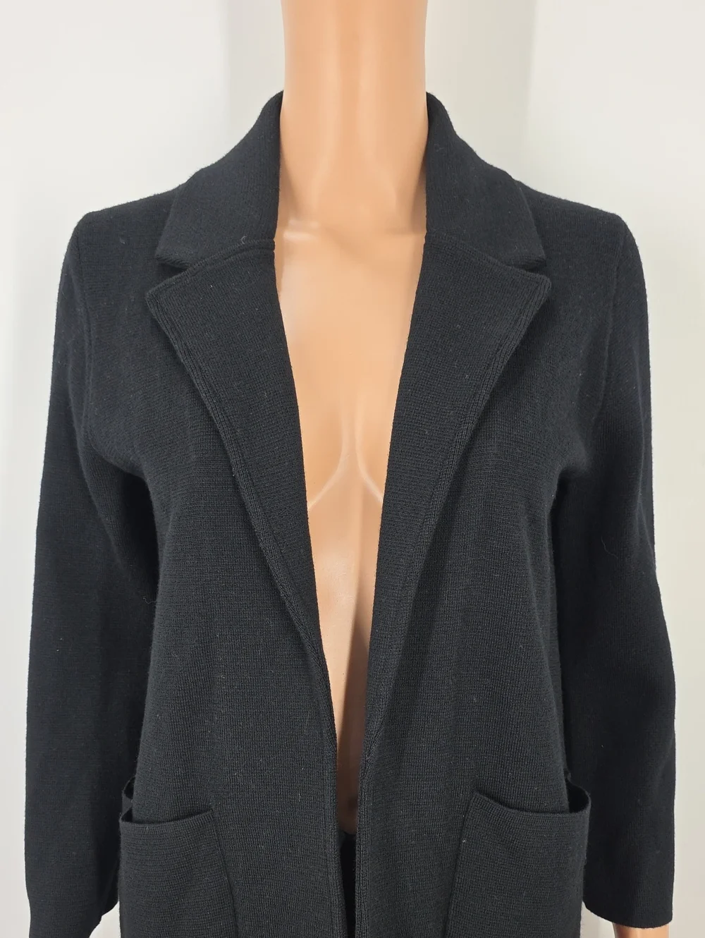 J Crew Sweater Blazer Womens XS Black 100% Merino Wool Open Front Cardigan